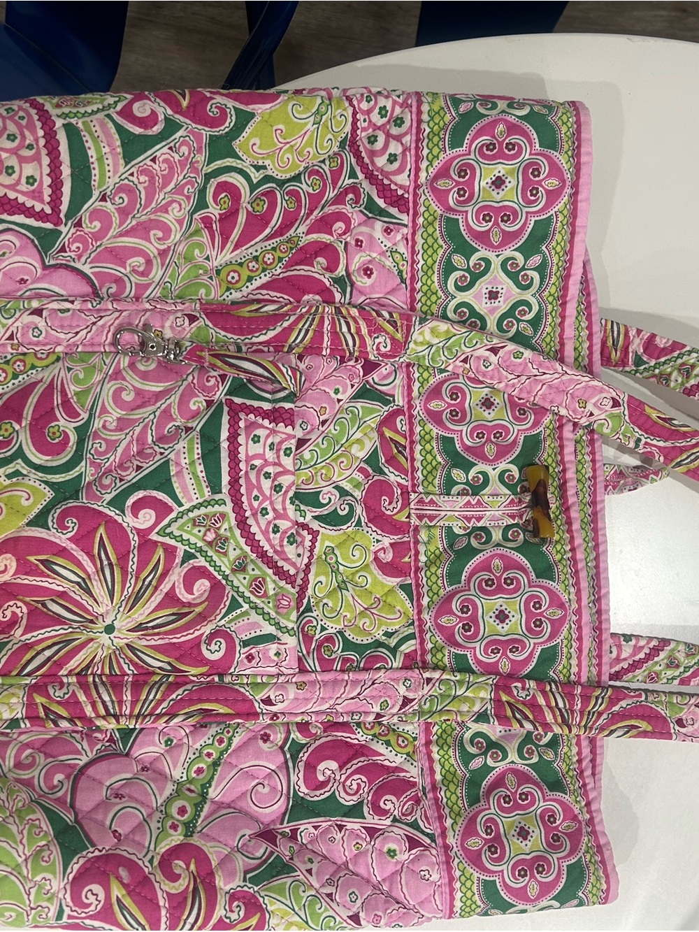 Vera Bradley Pink and Green Paisley Quilted Tote Interior